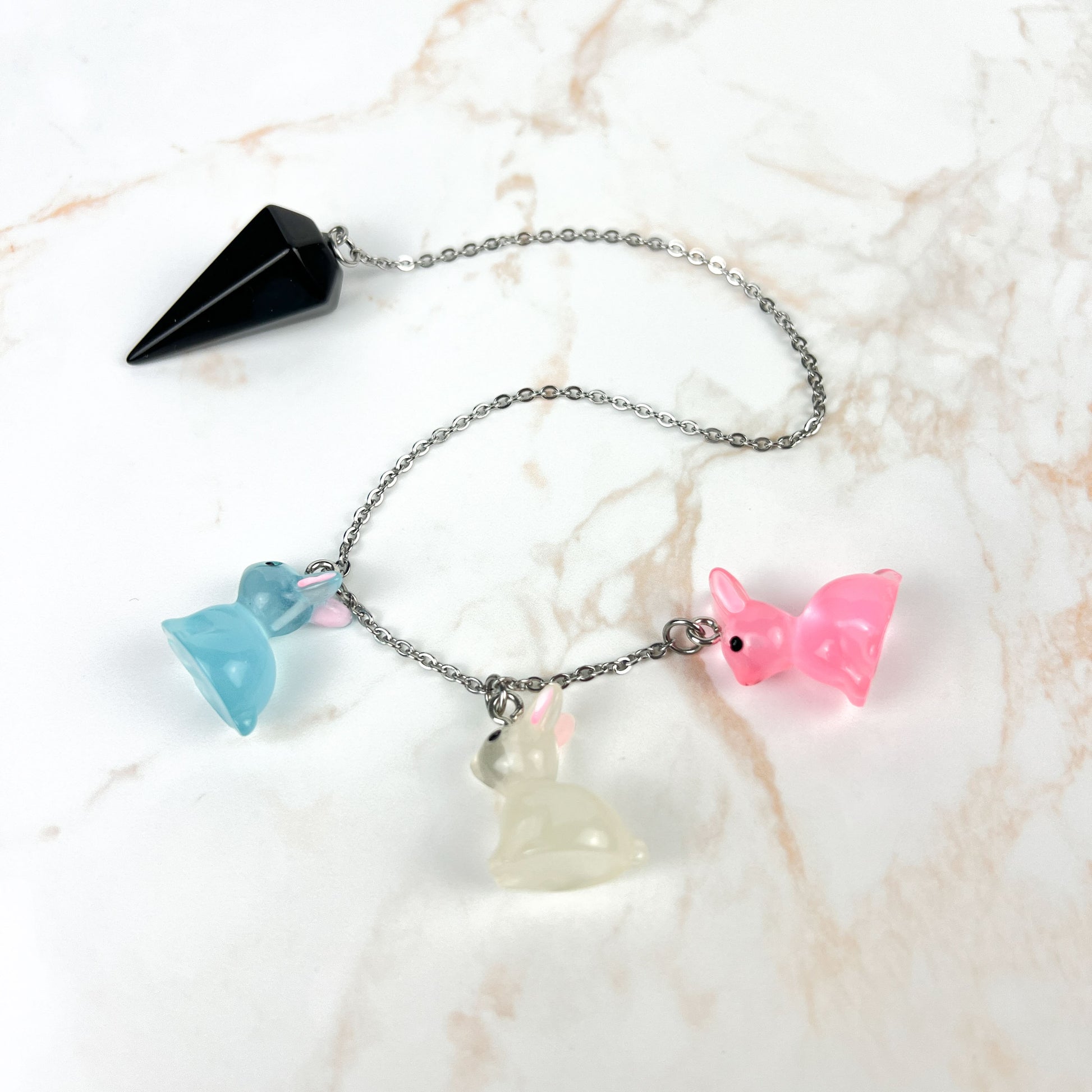 Easter bunnies obsidian pendulum, stainless steel Baguette Magick