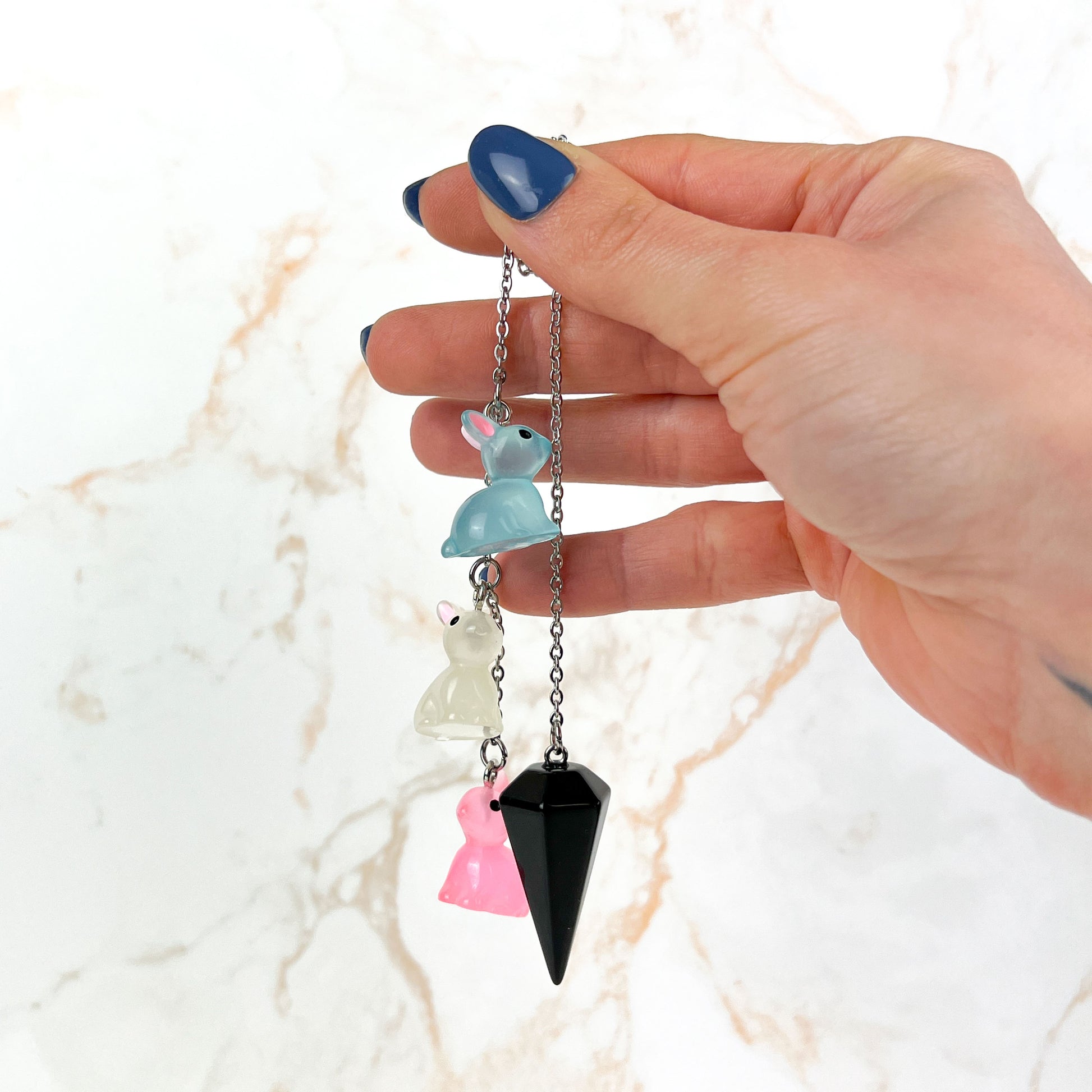 Easter bunnies obsidian pendulum, stainless steel Baguette Magick