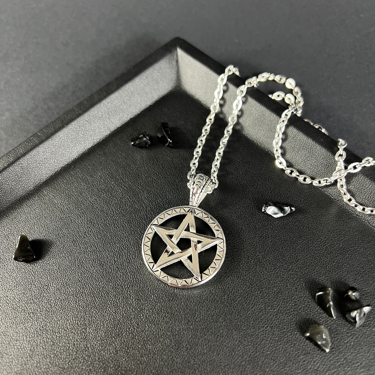 Pentacle big pendant necklace, stainless steel