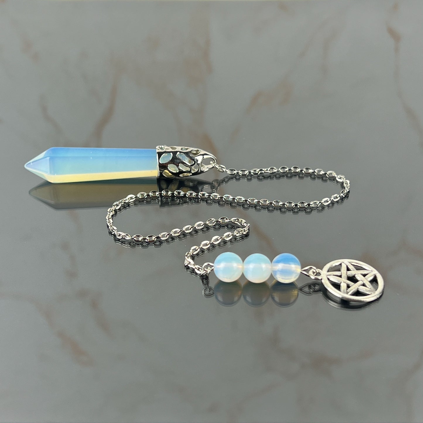 Opalite and pentacle dowsing spiritual pendulum Baguette Magick