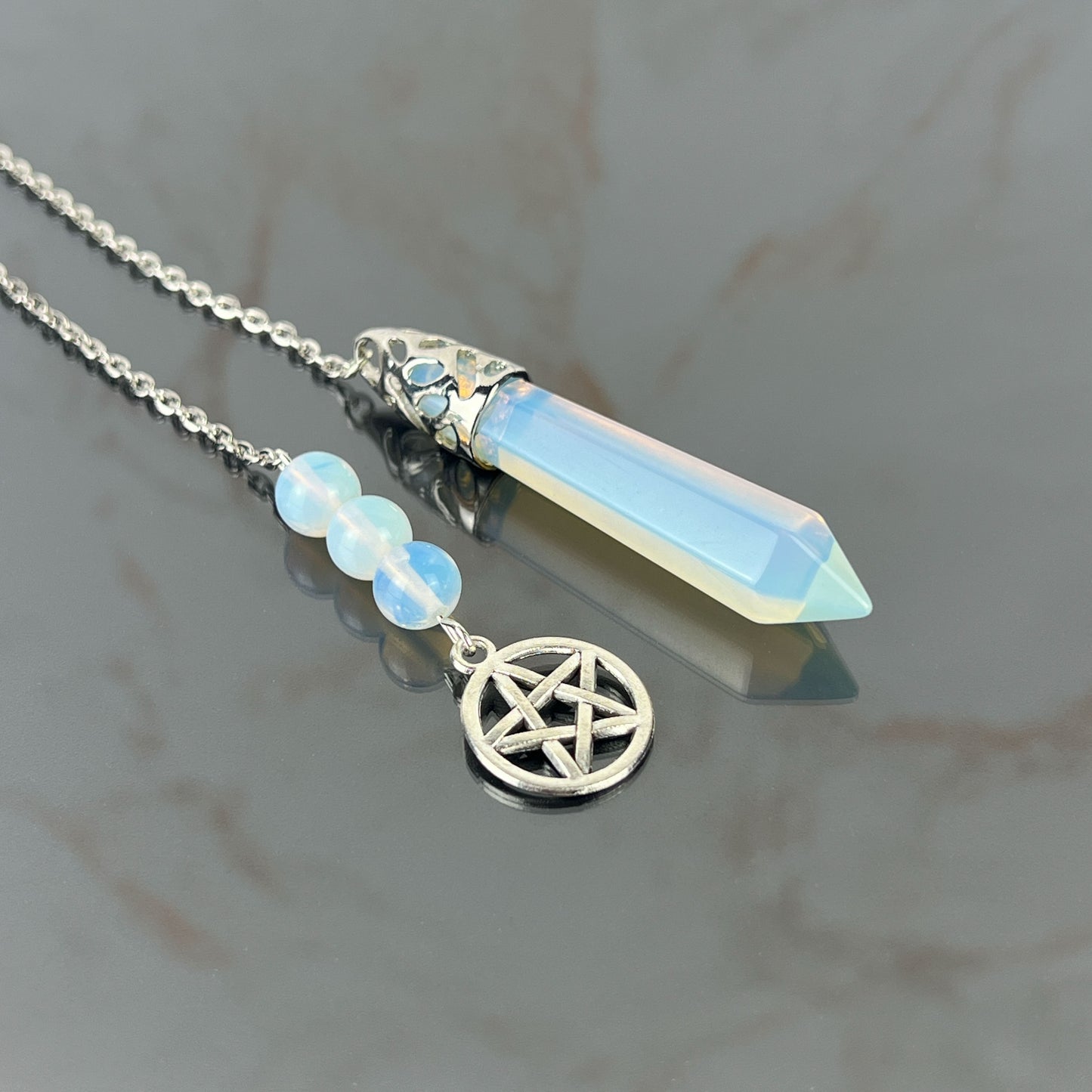 Opalite and pentacle dowsing spiritual pendulum Baguette Magick