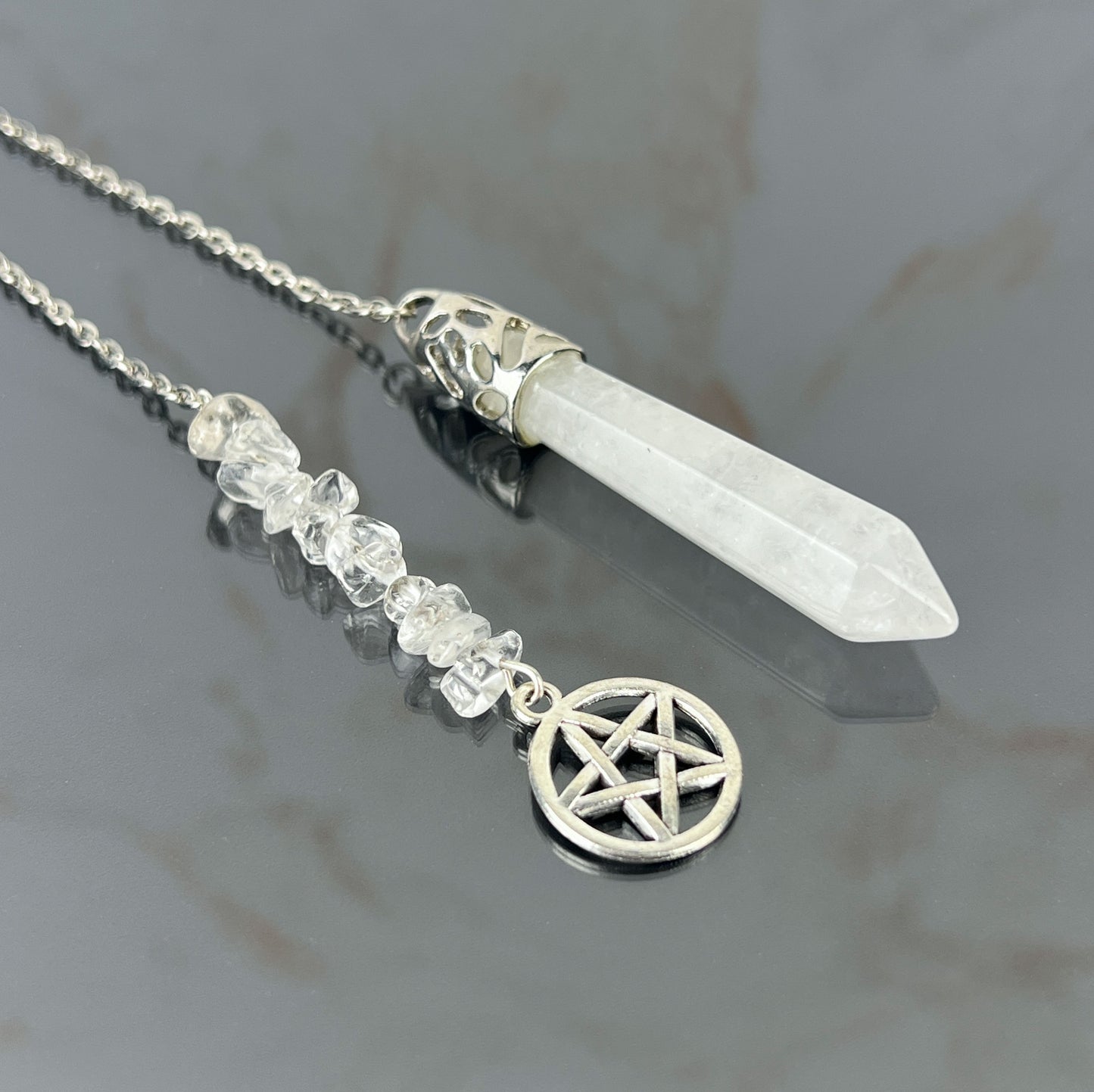 Clear quartz and pentacle pendulum Baguette Magick