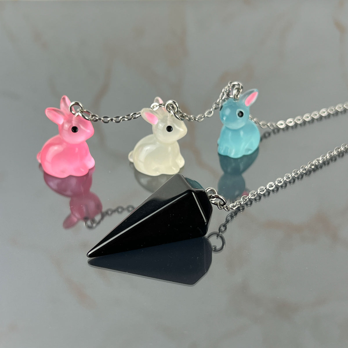 Easter bunnies obsidian pendulum, stainless steel Baguette Magick