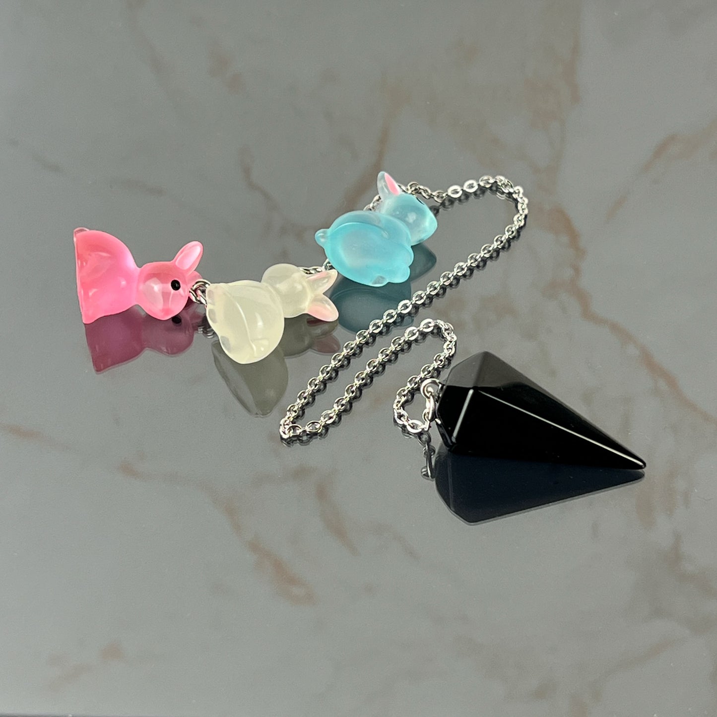 Easter bunnies obsidian pendulum, stainless steel Baguette Magick