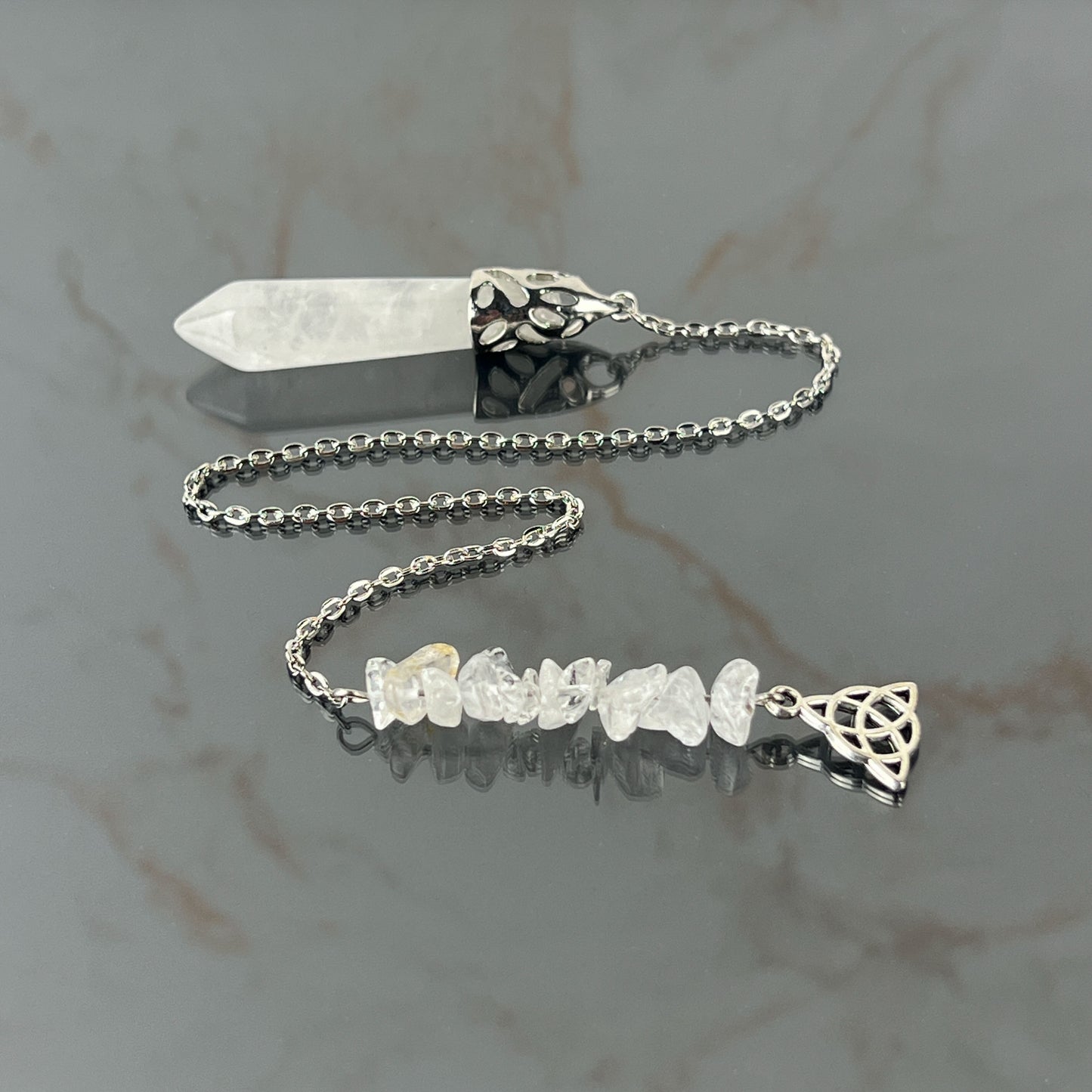 Clear quartz and triquetra pendulum Baguette Magick