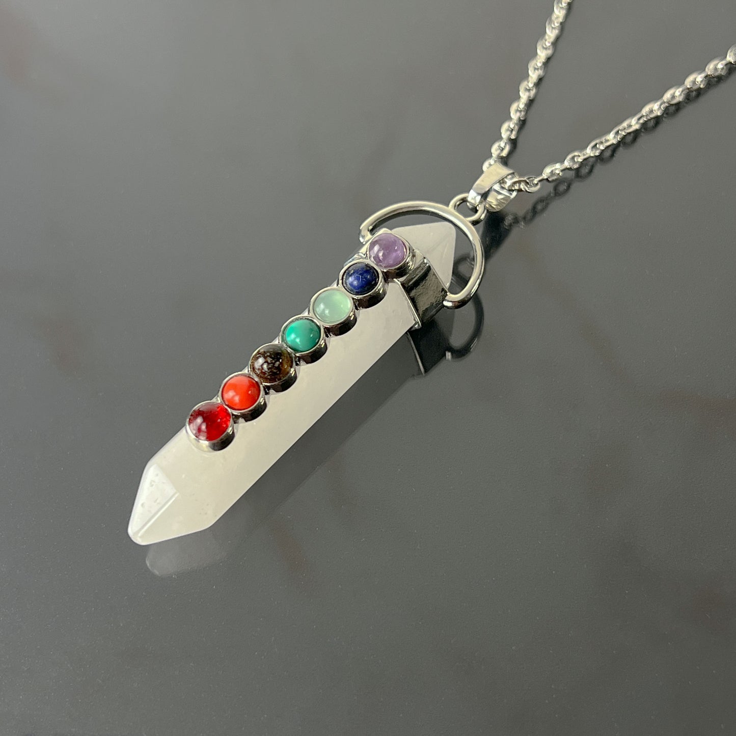 7 chakras quartz necklace Baguette Magick