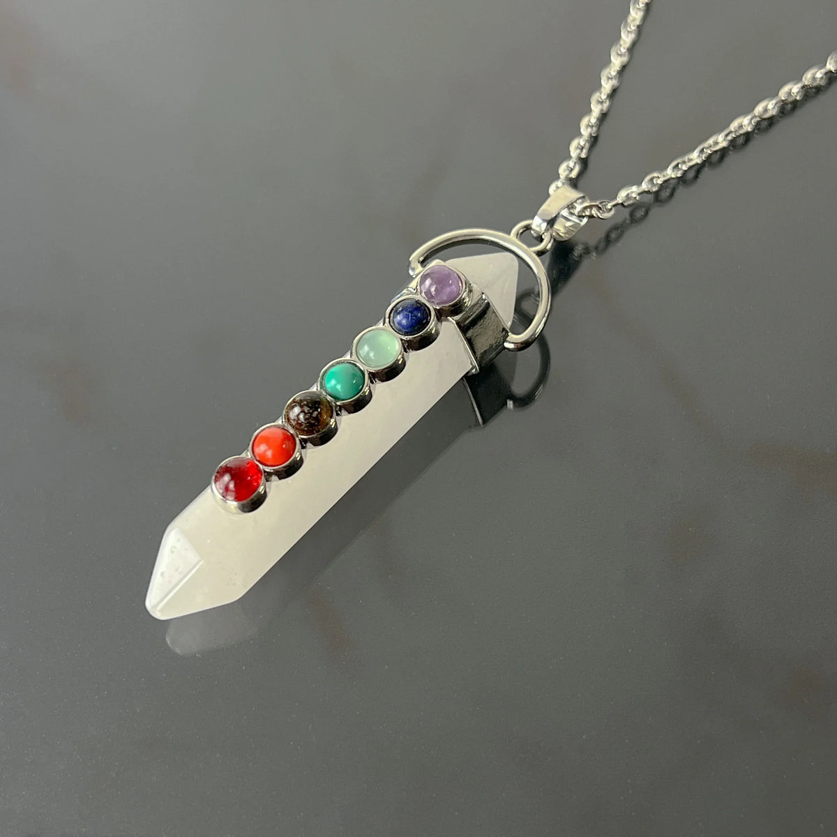 7 chakras quartz necklace Baguette Magick