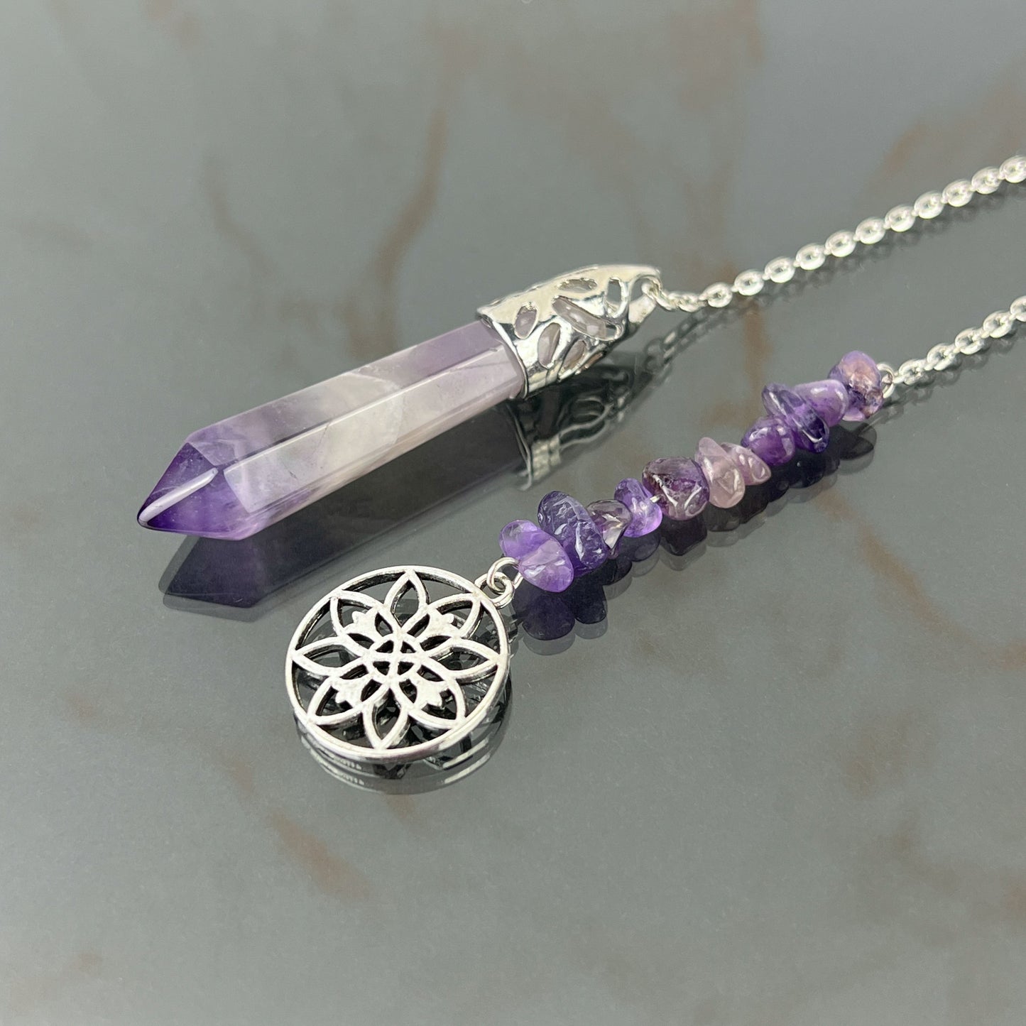 Amethyst and mandala pendulum Baguette Magick