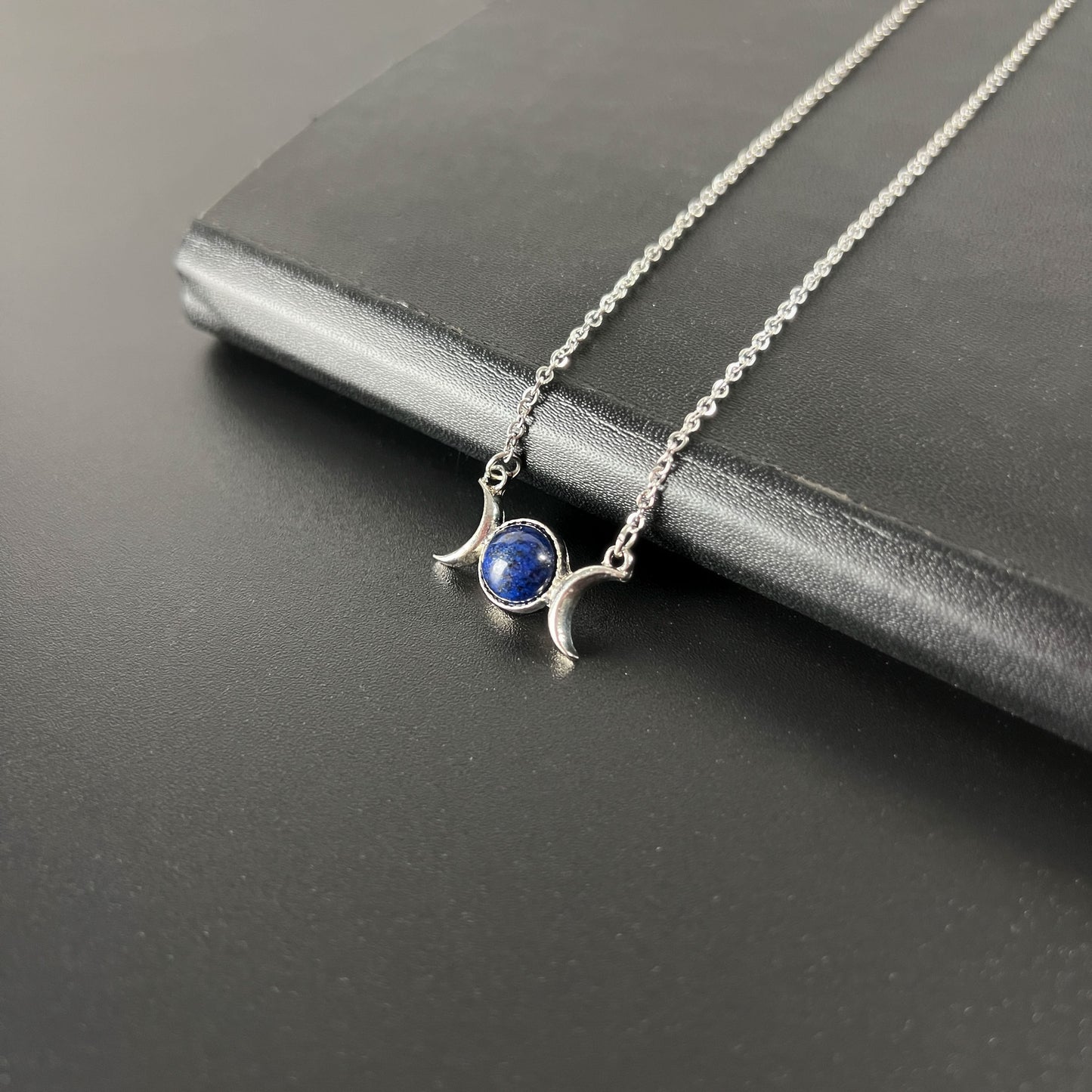 Lapis lazuli triple moon necklace wiccan jewelry Baguette Magick