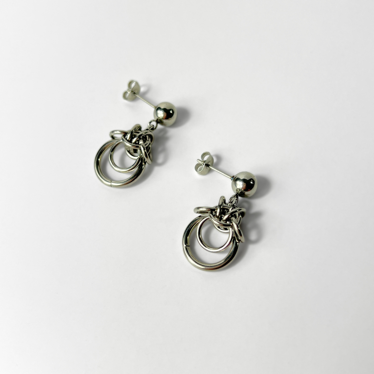 Chainmail stud earrings, Byzantine and double loop Baguette Magick