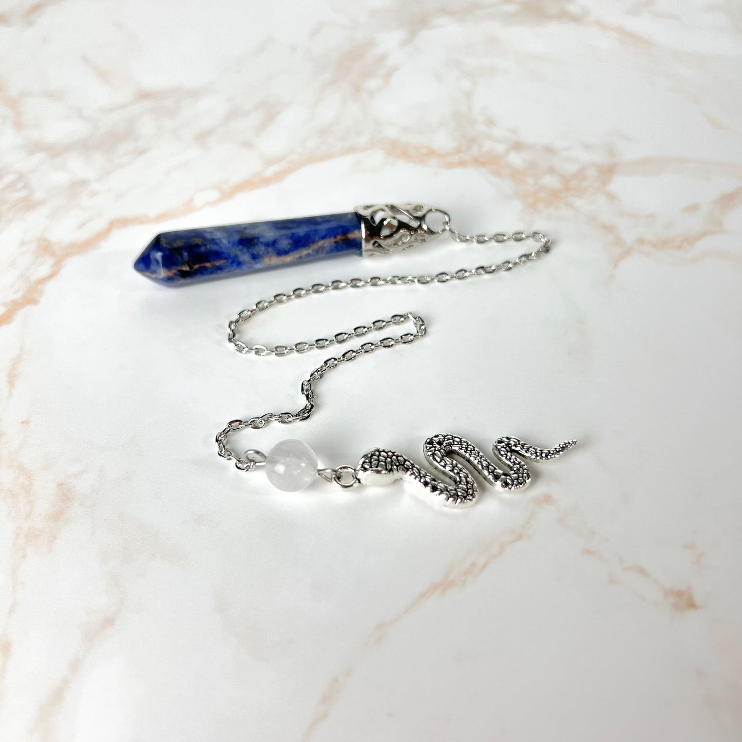 Snake dowsing pendulum, multiple gemstones Baguette Magick