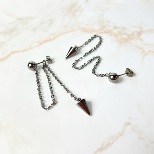 Secret pendulum earrings stainless steel spike and chains Baguette Magick