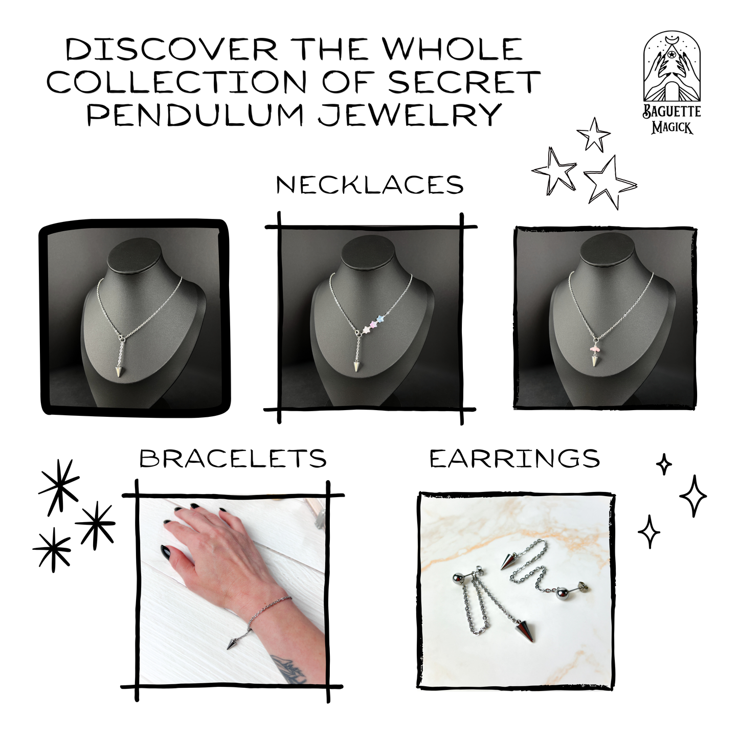 Secret pendulum bracelet, discreet divination tool, stainless steel Baguette Magick
