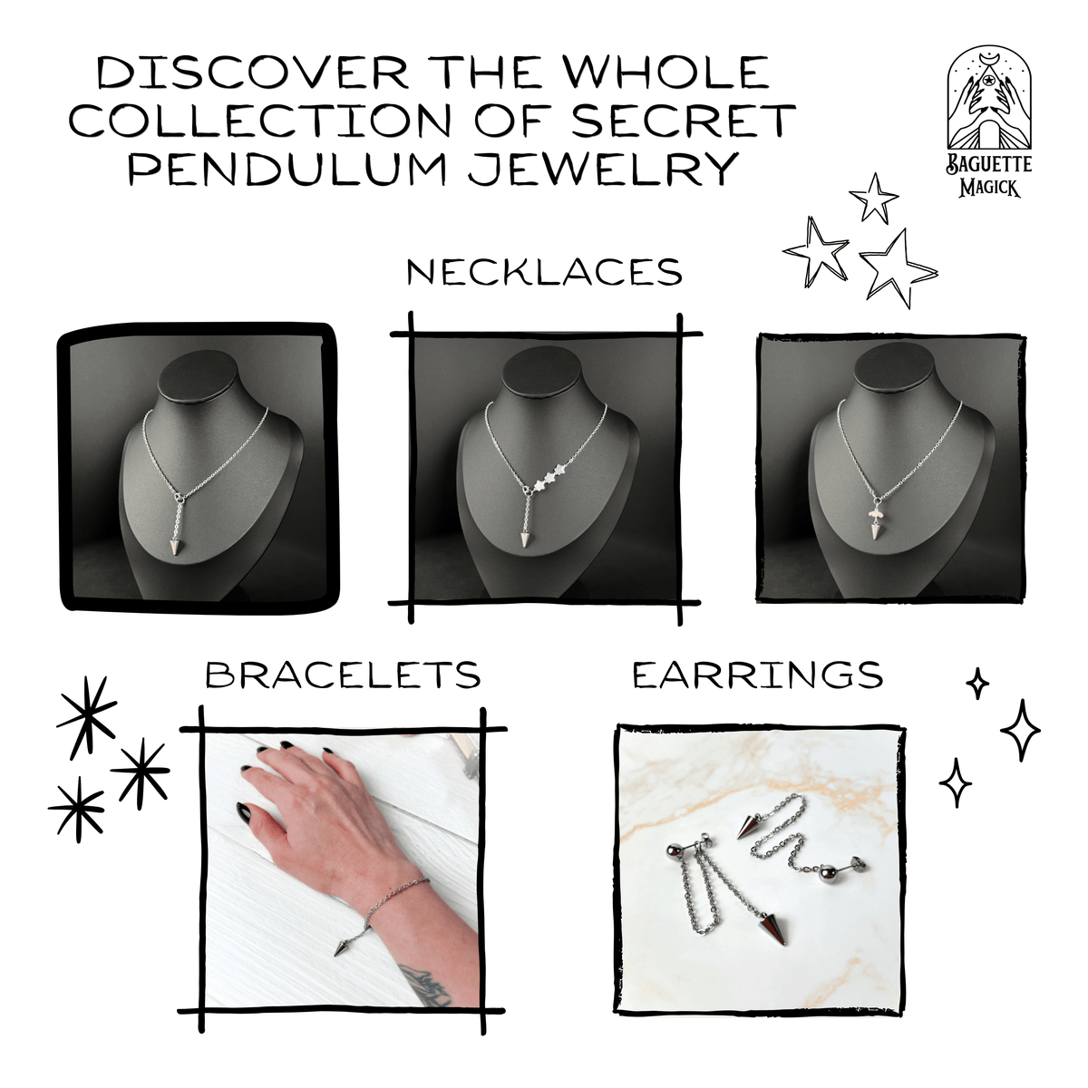 Secret pendulum bracelet, discreet divination tool, stainless steel Baguette Magick