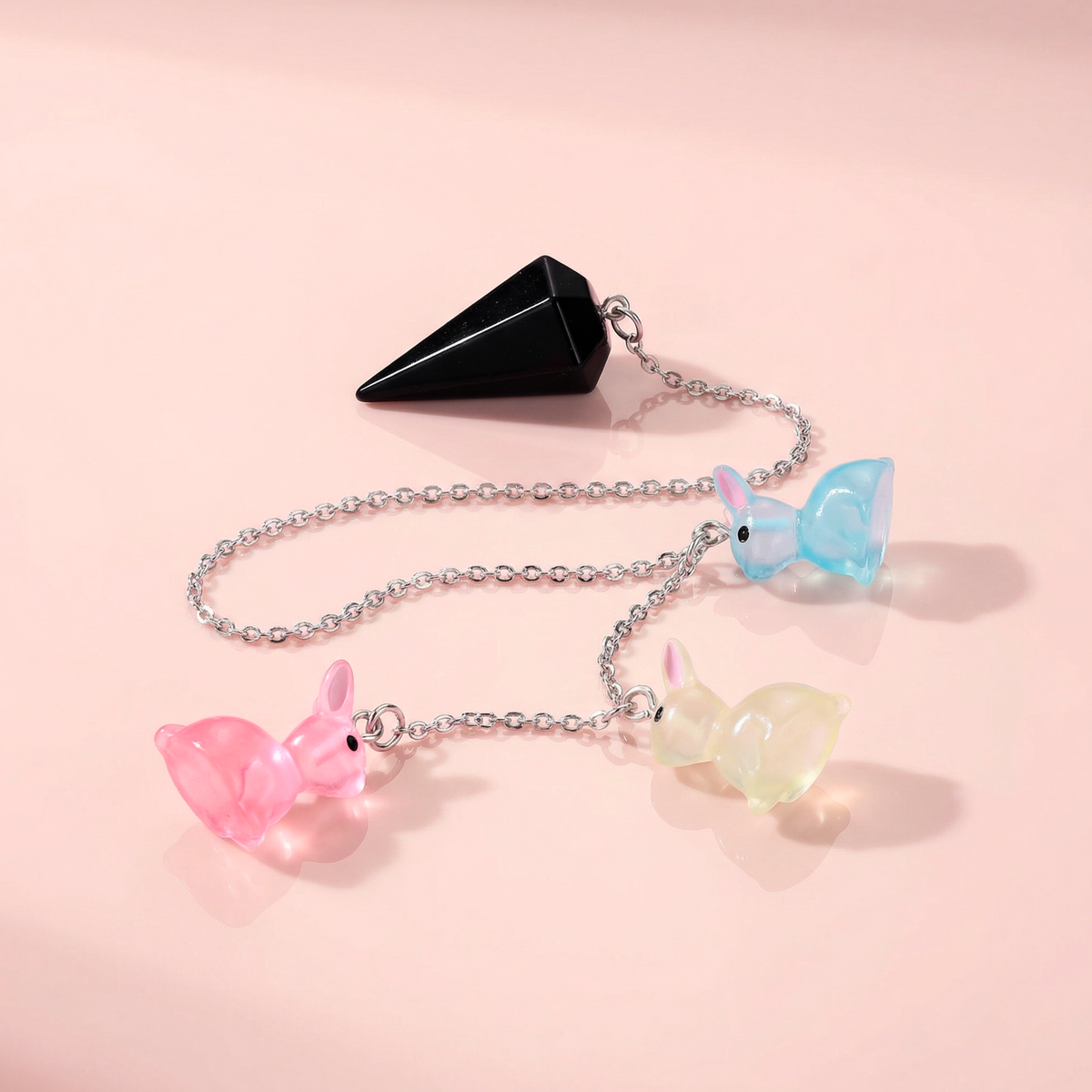 Easter bunnies obsidian pendulum