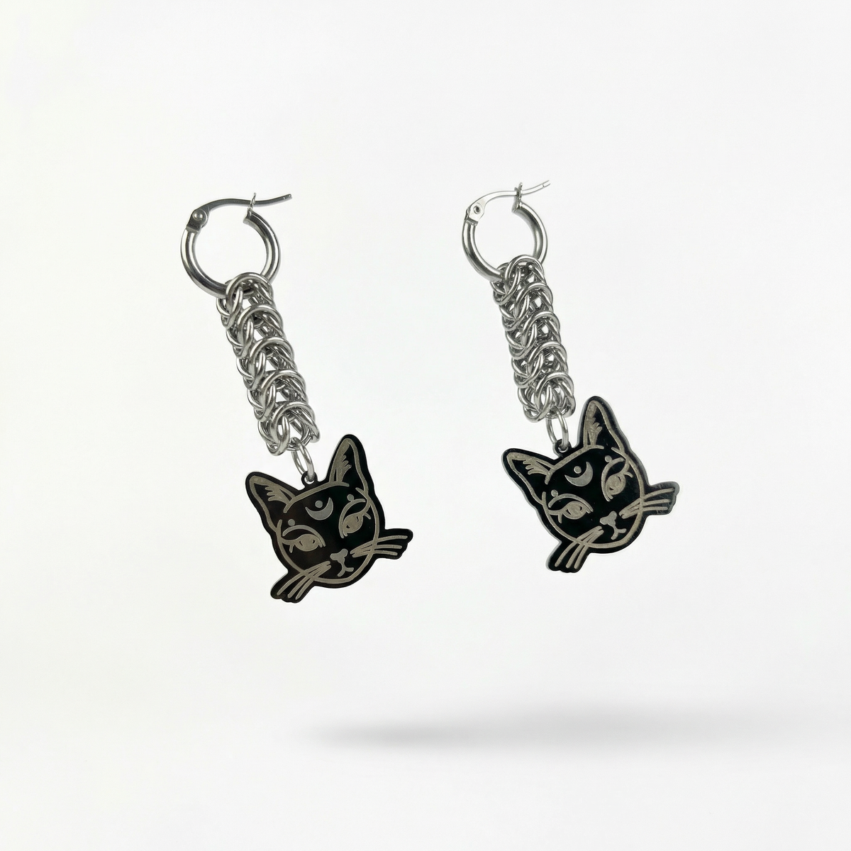 Bastet goddess box chain chainmail earrings Baguette Magick