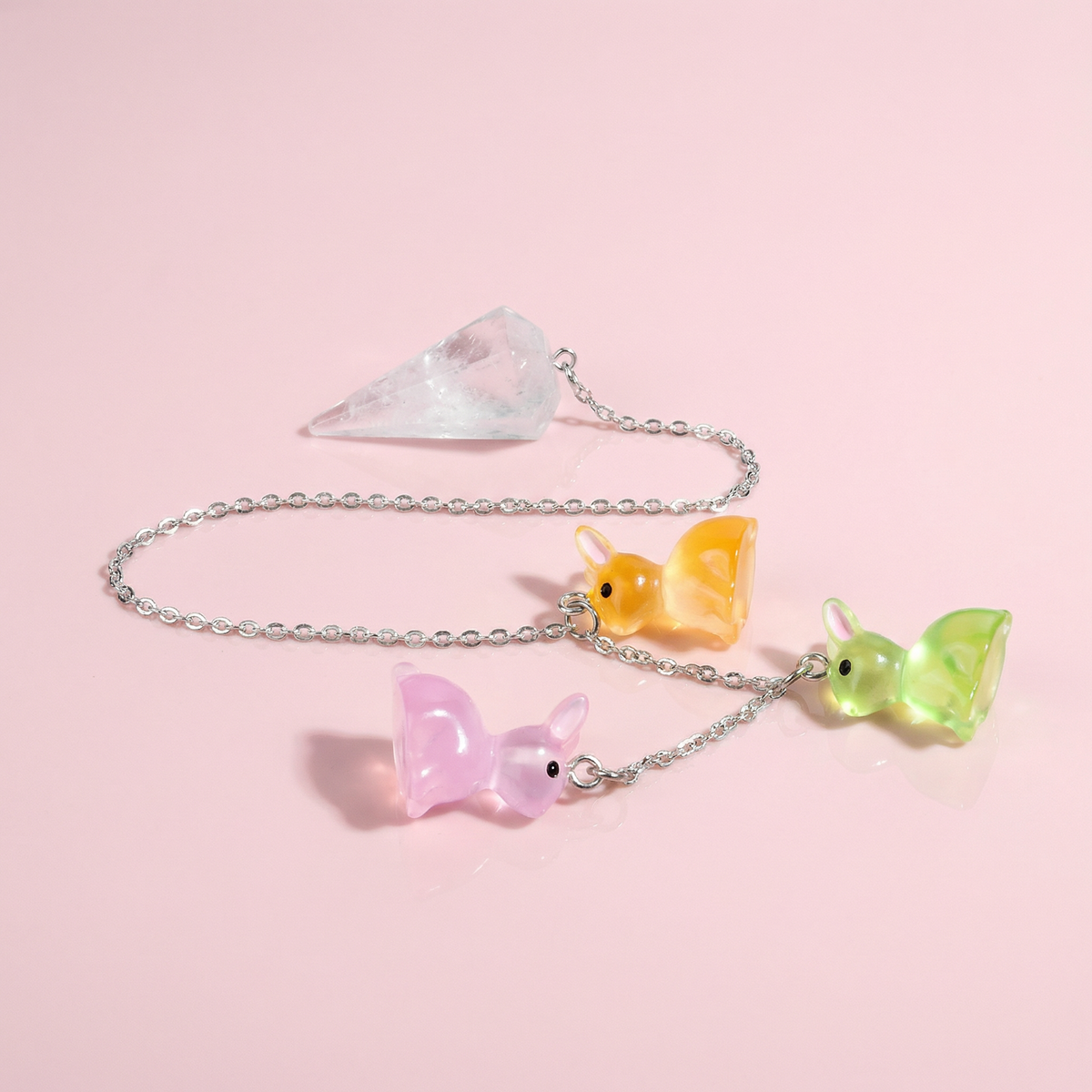 Easter bunnies clear quartz pendulum