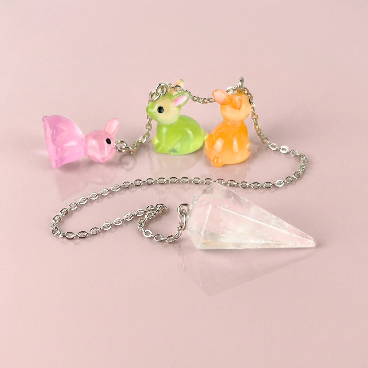 Easter bunnies clear quartz pendulum
