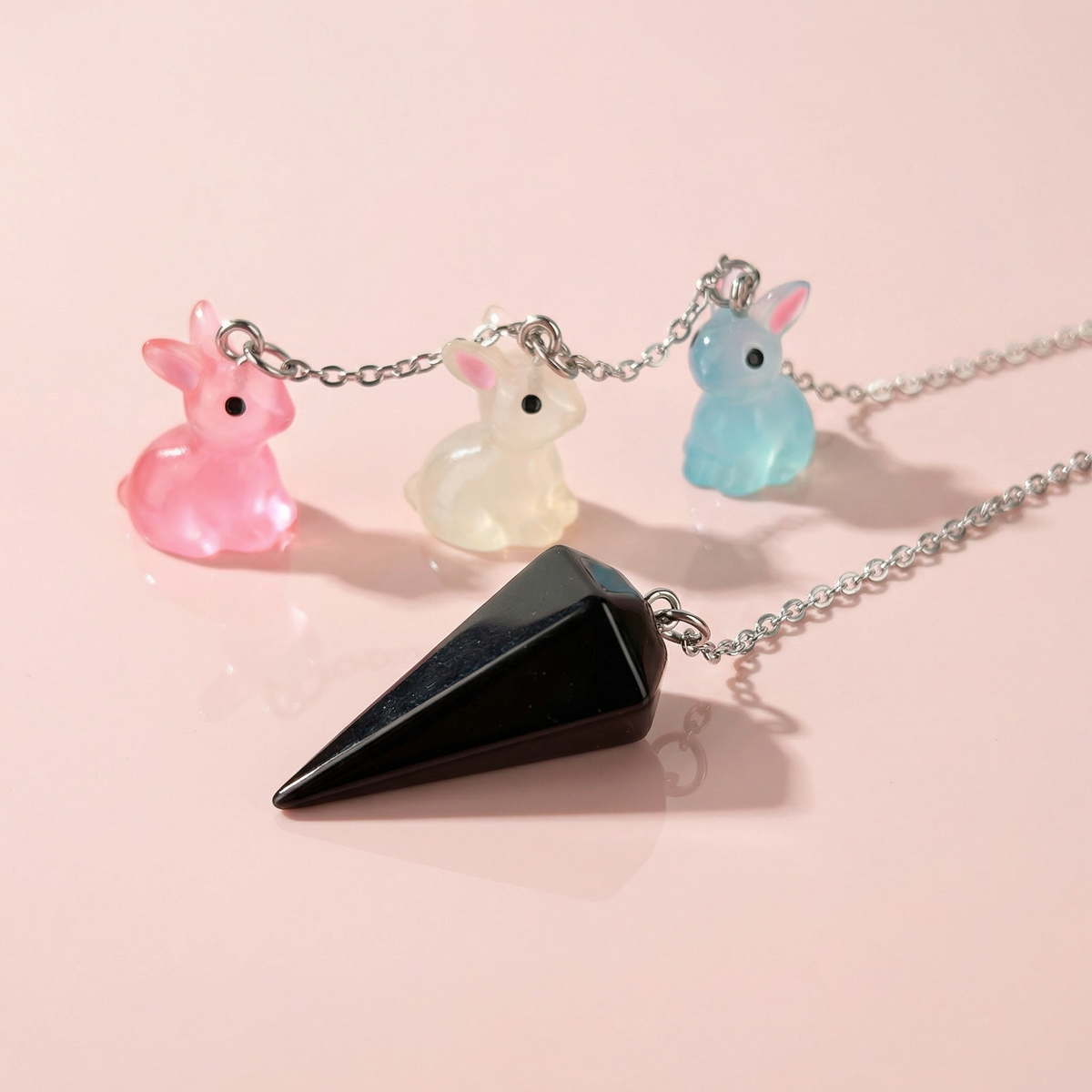 Easter bunnies obsidian pendulum