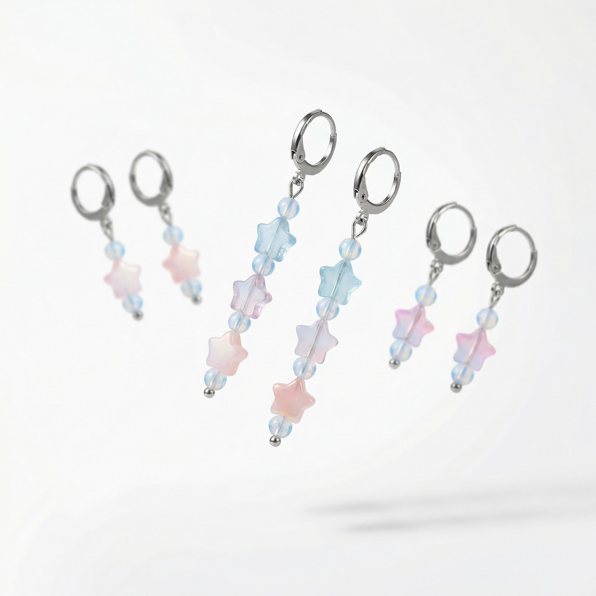 Boucles d'oreilles étoiles pastel, bijoux doux et mignons, opalite, acrylique
