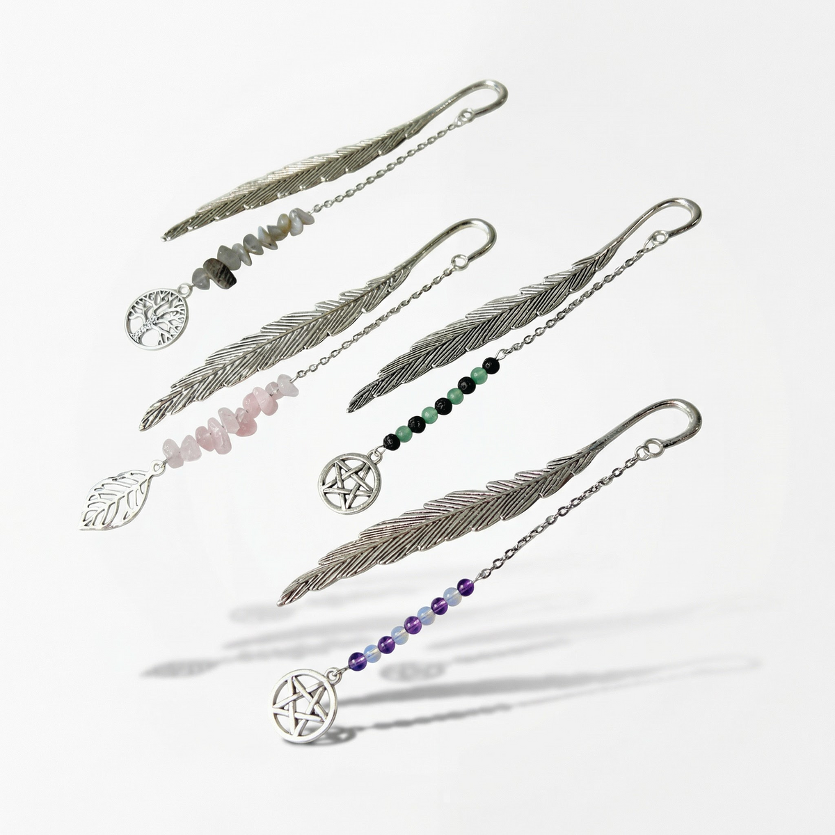 Big bookmark for your grimoire, book, journal, with gemstones and charms Baguette Magick