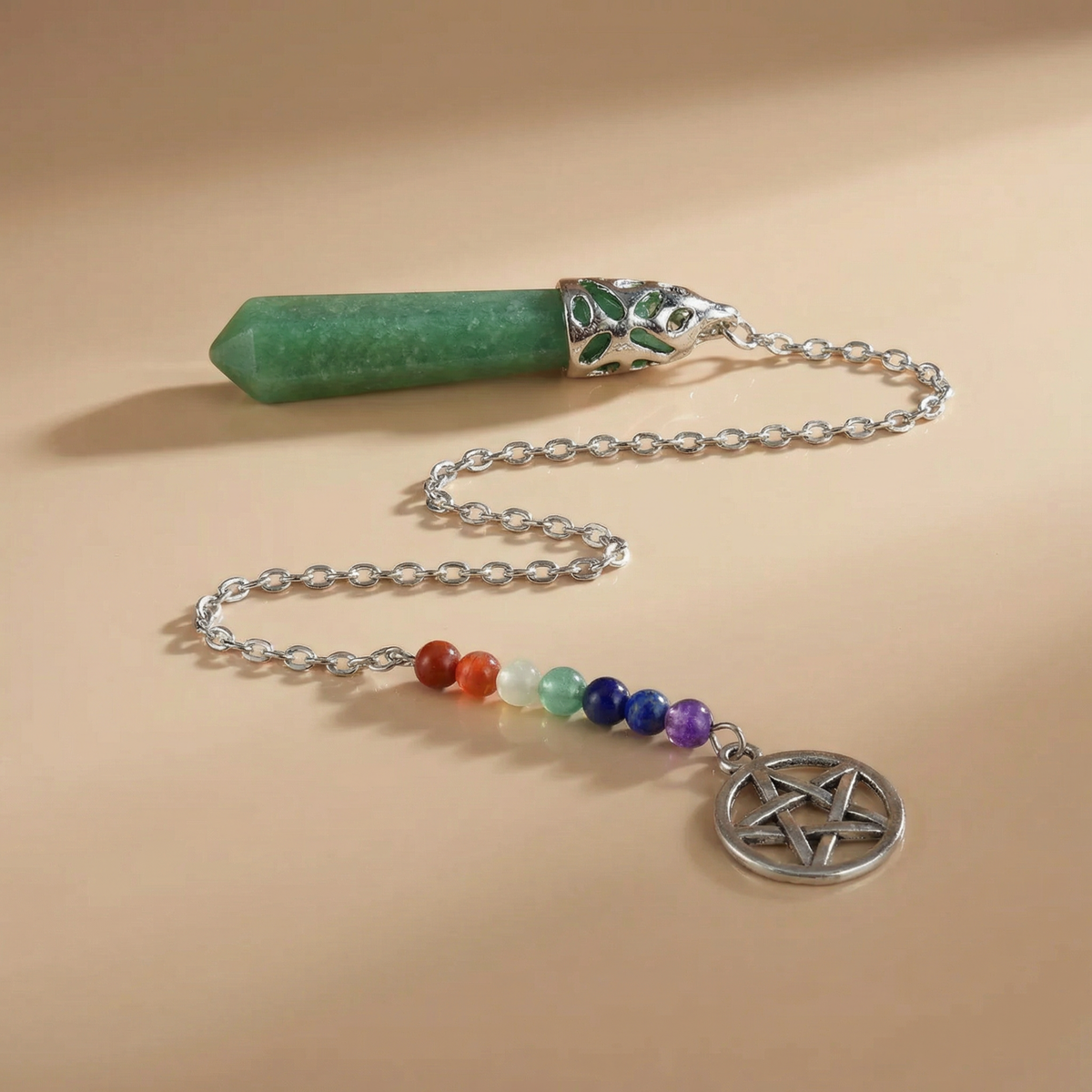 7 chakras aventurine pendulum with a pentacle Baguette Magick