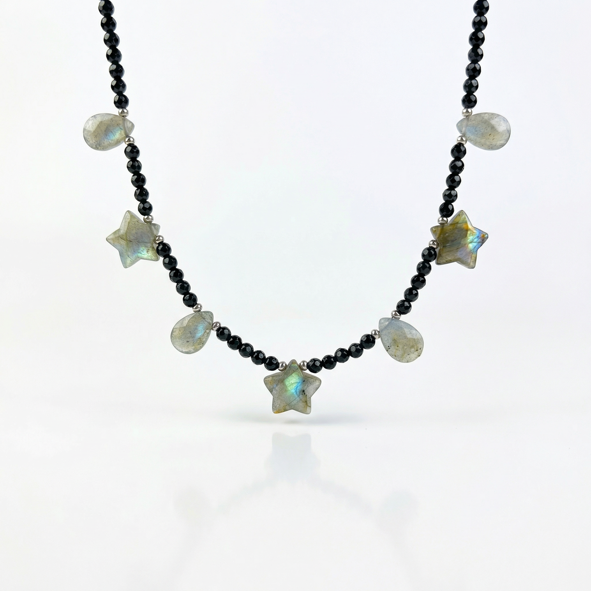 Labradorite stars and drops, onyx cosmic fairy necklace Baguette Magick