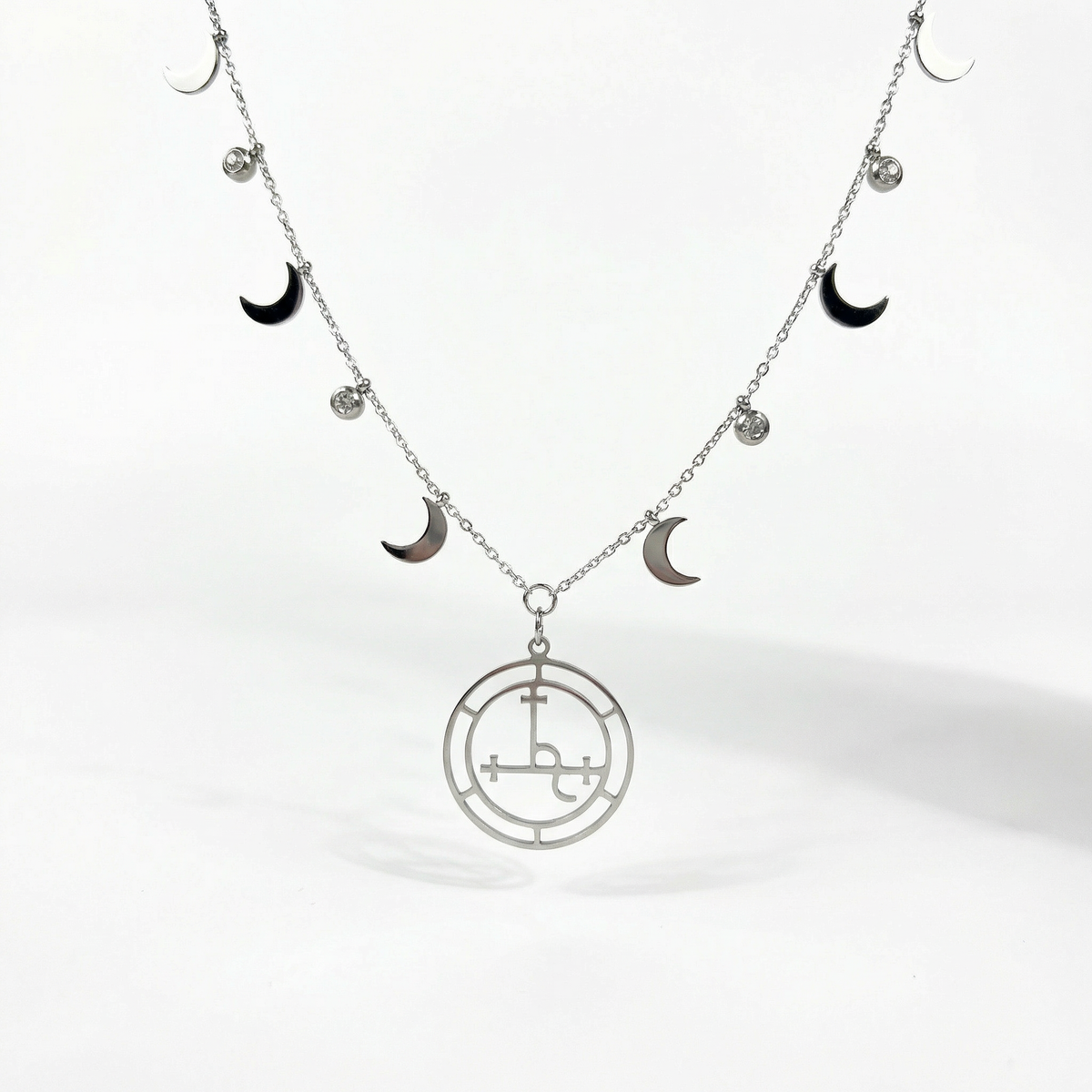 Dainty Lilith sigil celestial necklace, silver tone stainless steel Baguette Magick