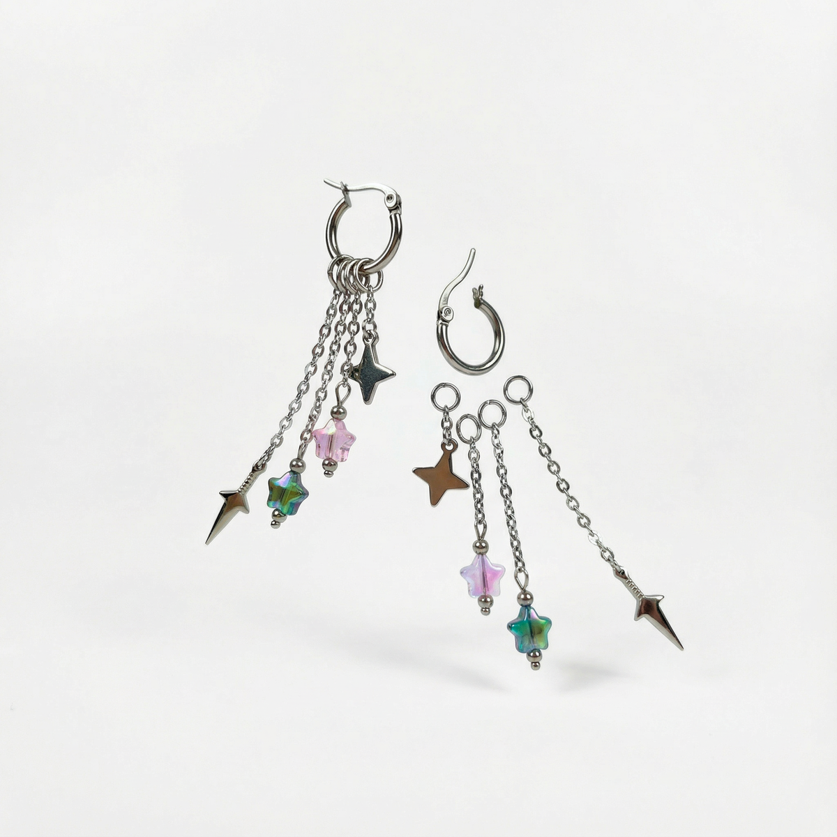 Boucles d'oreilles créoles shuriken et kunai à assortir