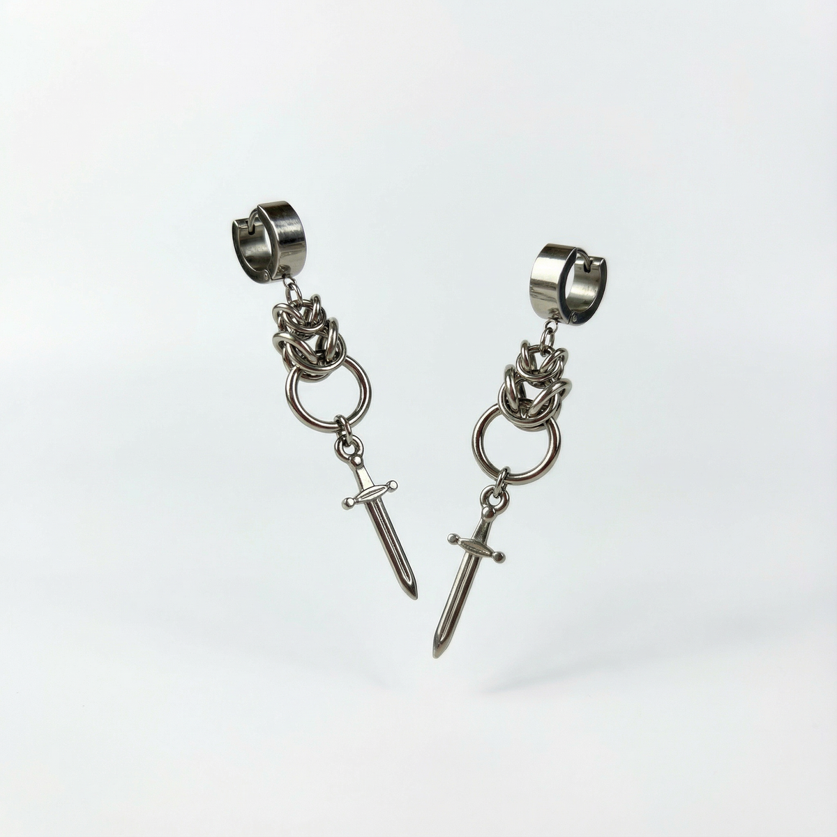 Dagger and Byzantine chainmail earrings Baguette Magick