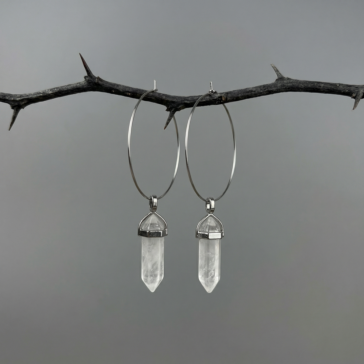 Boucles d'oreilles créoles quartz bijoux bohème et witchy