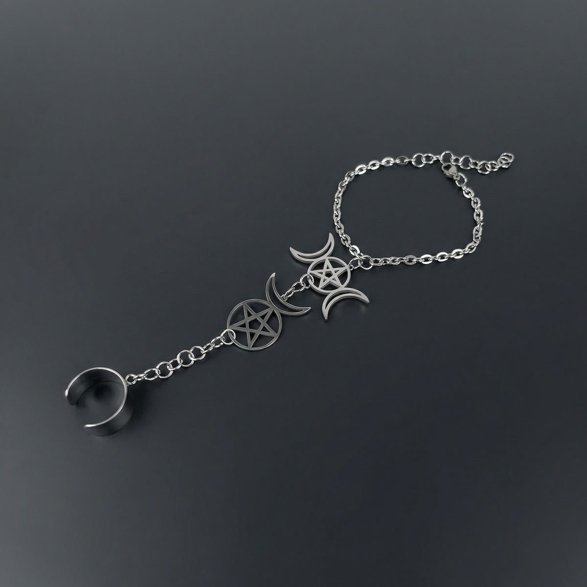 Triple Moon and Horned God ring bracelet