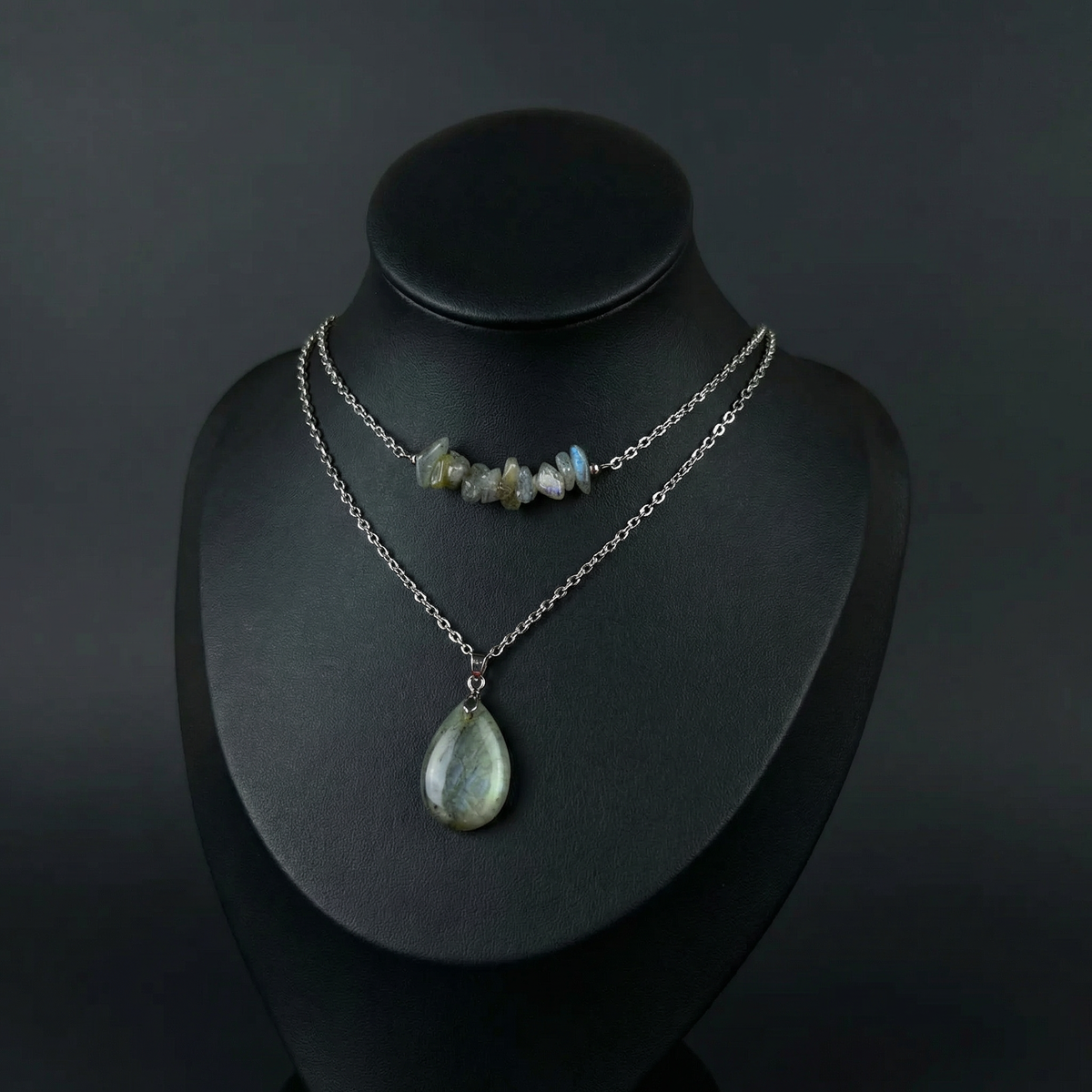 Set of two labradorite layered necklaces