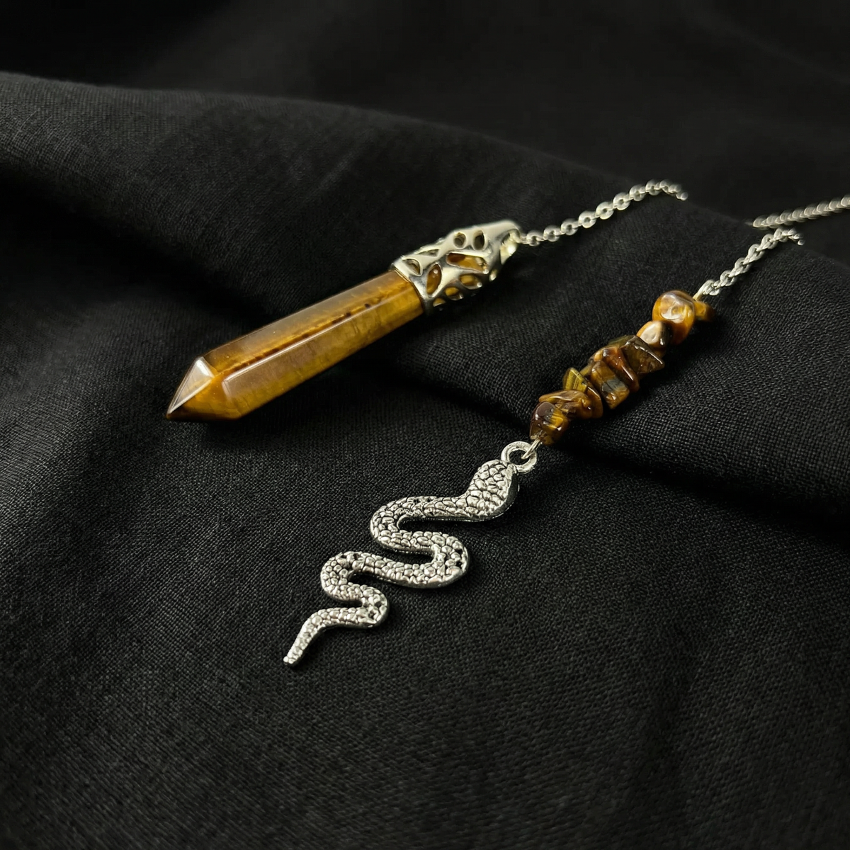 Pendule de divination oeil de tigre et serpent