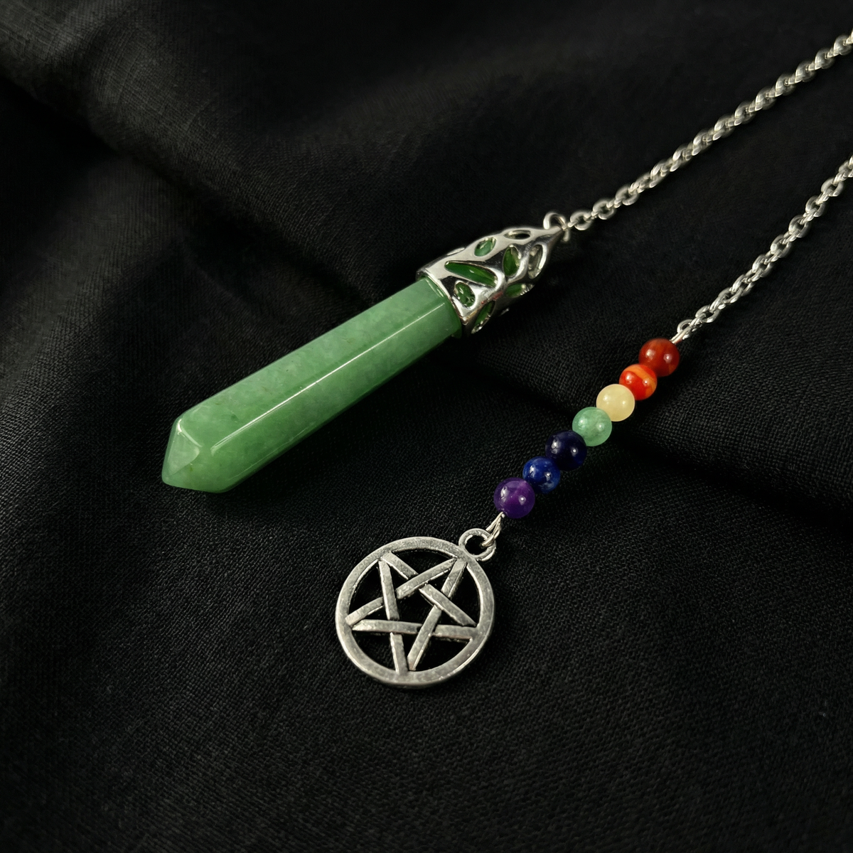 7 chakras aventurine pendulum with a pentacle Baguette Magick