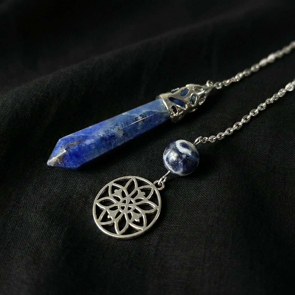 Sodalite and floral mandala pendulum Baguette Magick