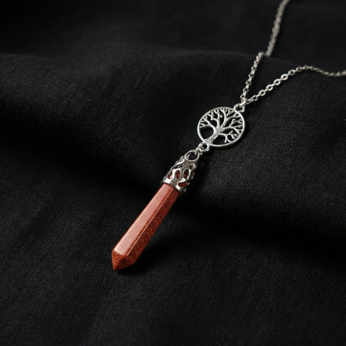 Collier de divination pierre d'or et arbre de vie