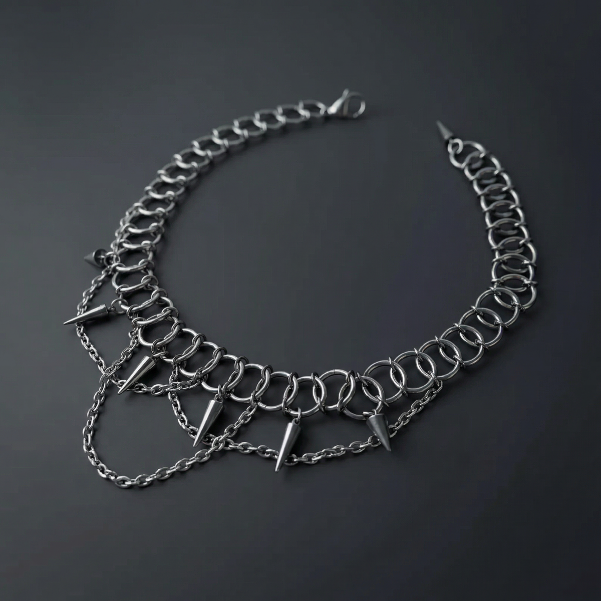 Centipede gothic chainmail choker, spikes and chains Baguette Magick