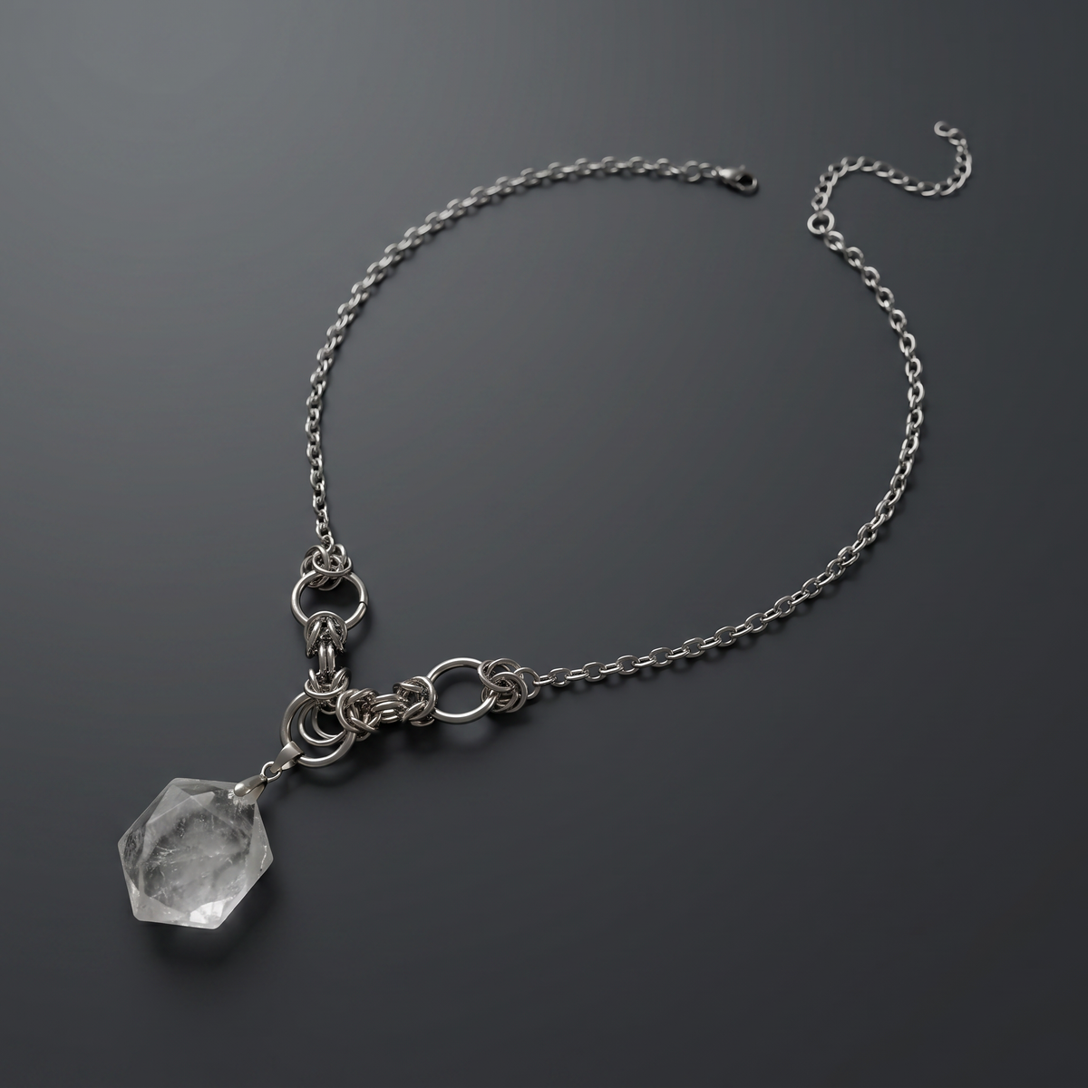 Quartz hexagram necklace with chainmail accents Baguette Magick