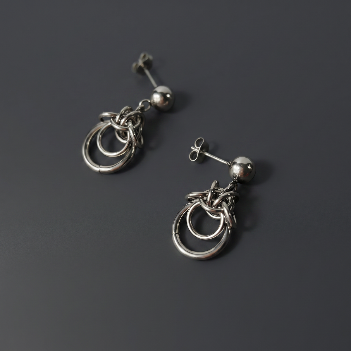 Chainmail stud earrings, Byzantine and double loop Baguette Magick