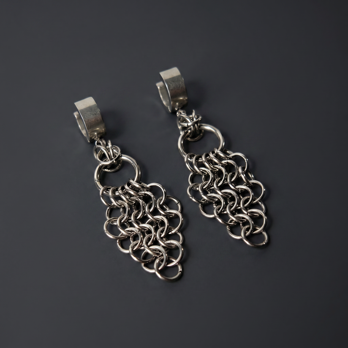 Chainmail earrings, Byzantine and European, stainless steel Baguette Magick