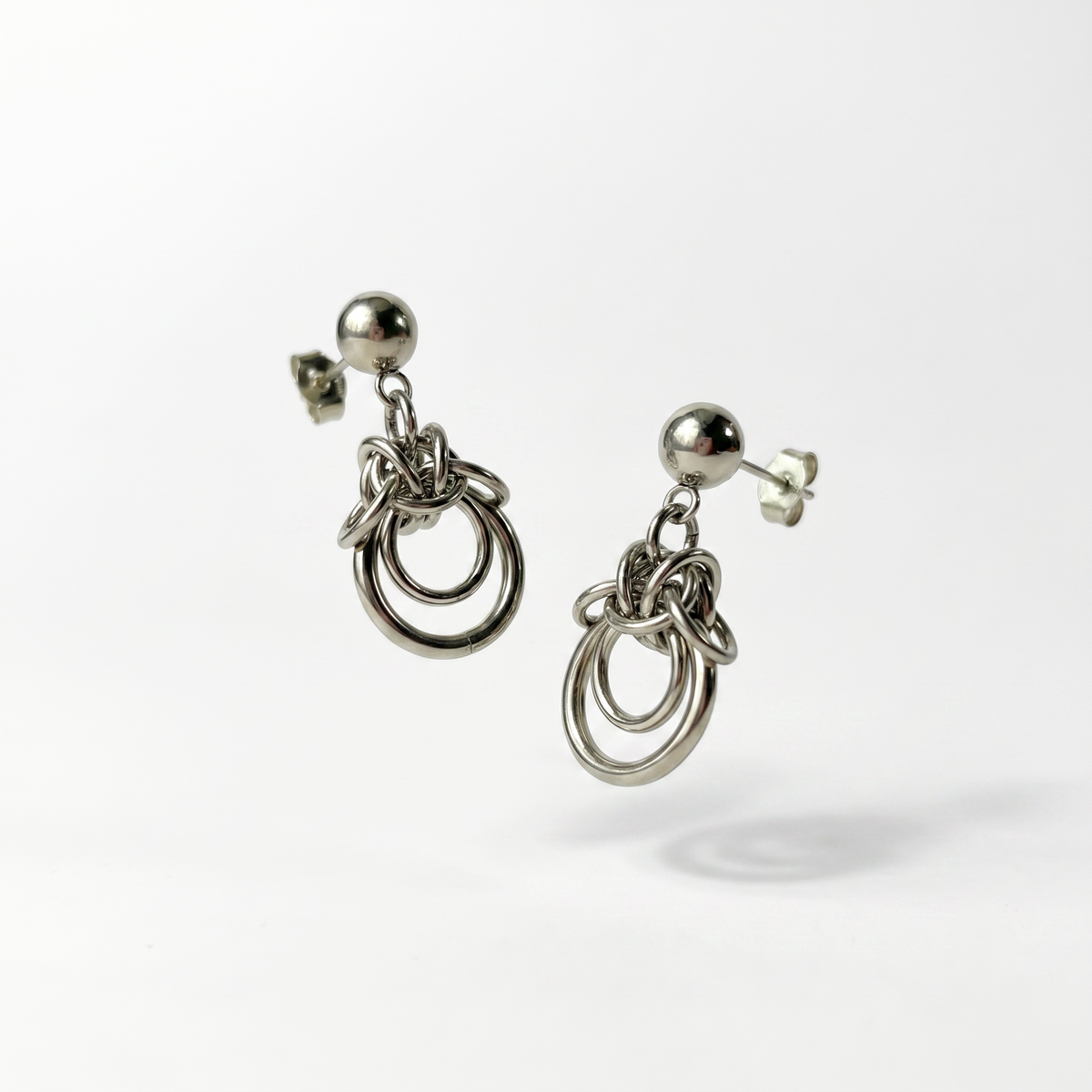 Chainmail stud earrings, Byzantine and double loop Baguette Magick