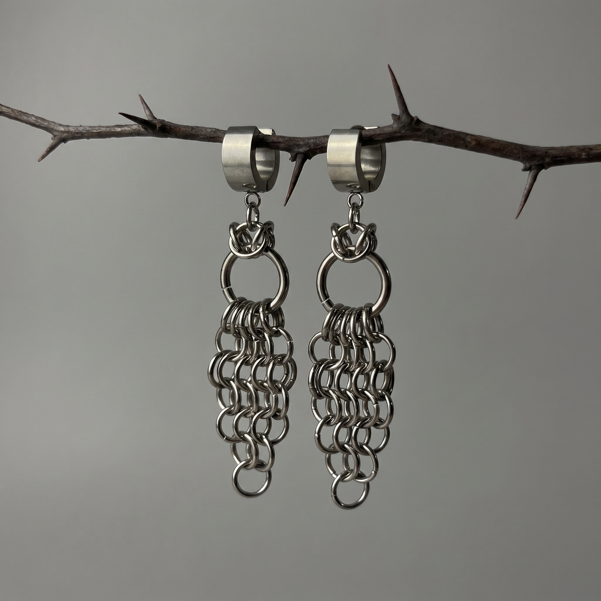 Chainmail earrings, Byzantine and European, stainless steel Baguette Magick