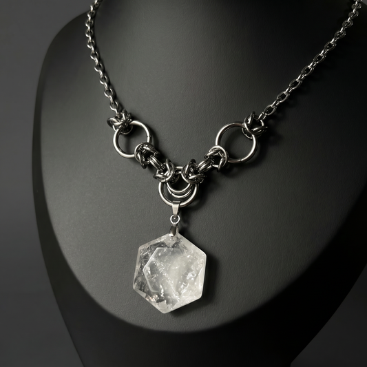 Quartz hexagram necklace with chainmail accents Baguette Magick