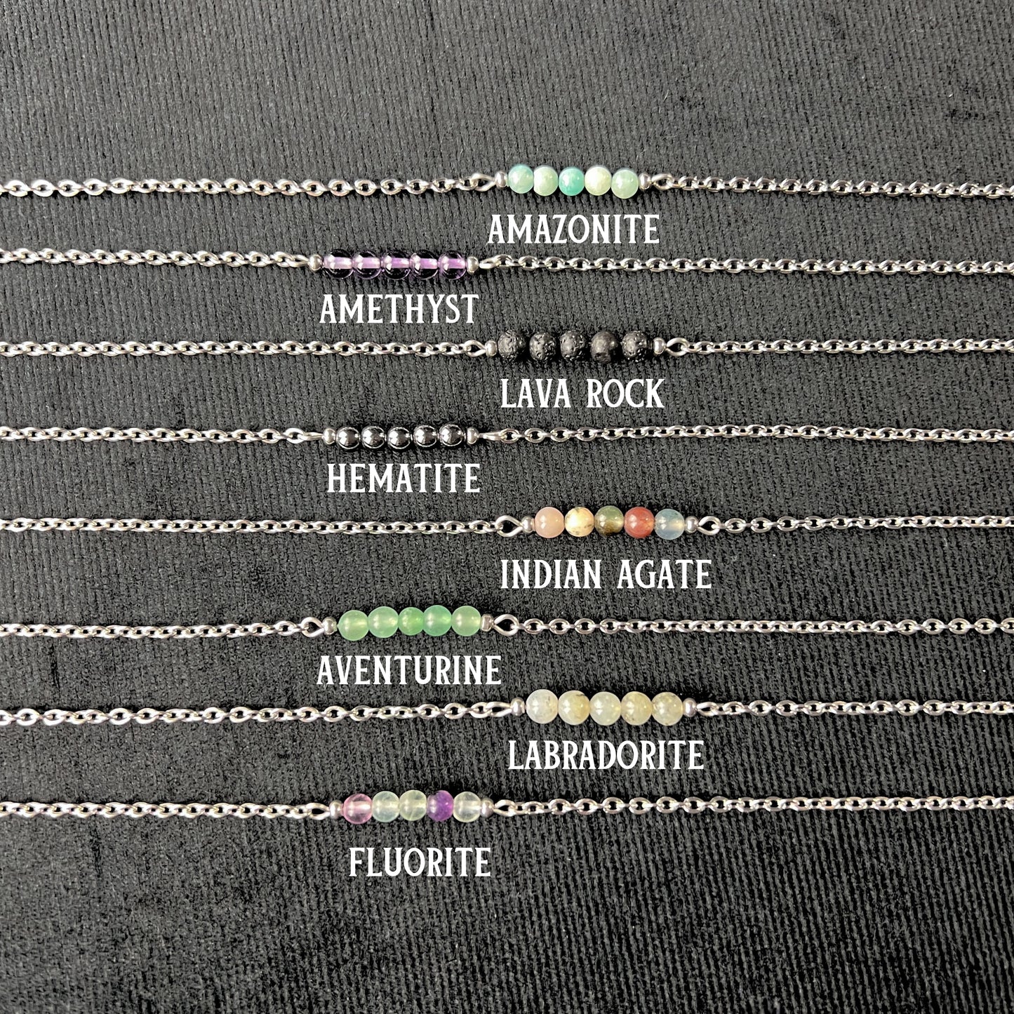 Round beads gemstone necklace, hypoallergenic waterproof stainless steel Baguette Magick