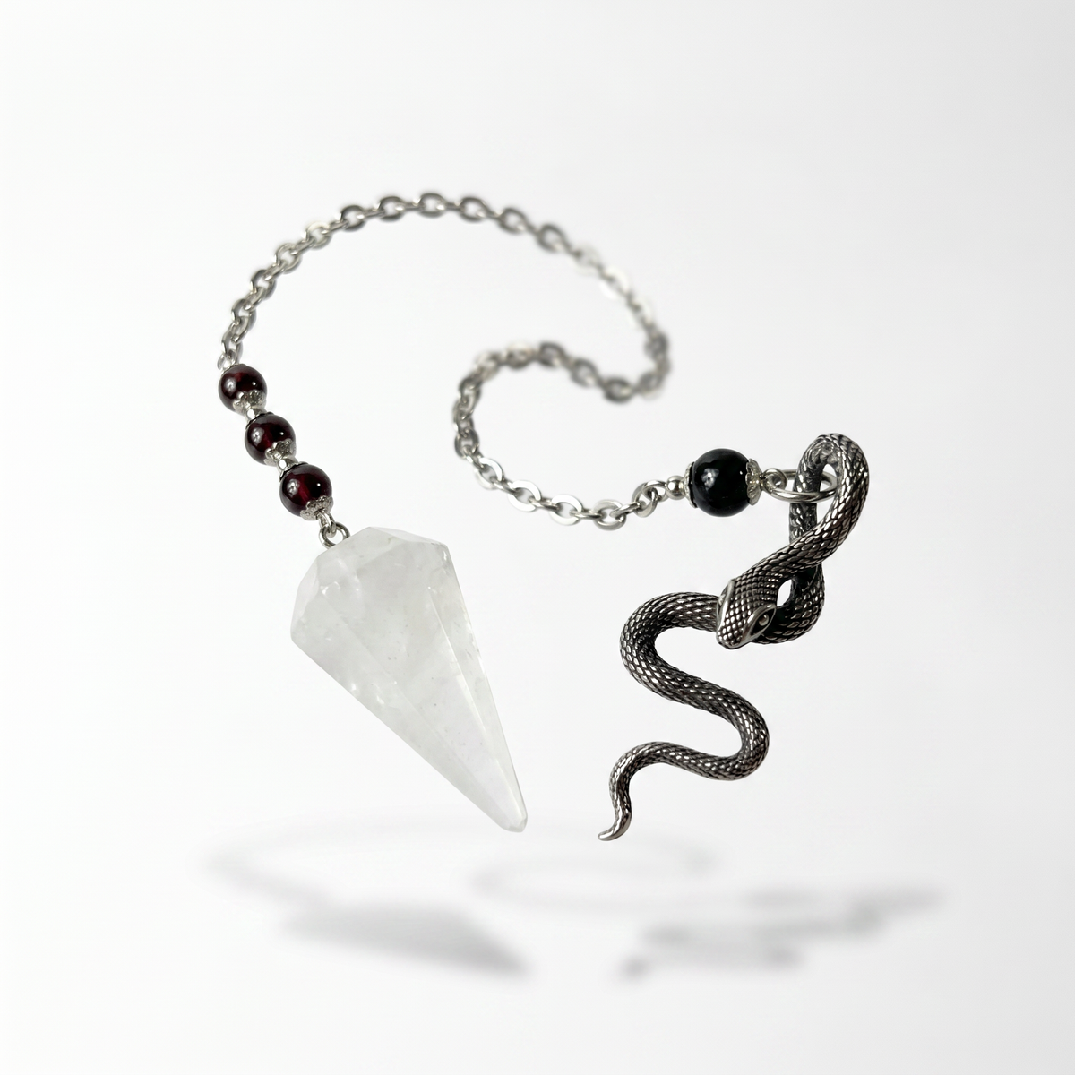Quartz, garnet and obsidian snake dowsing pendulum Baguette Magick