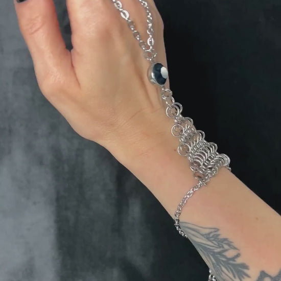 hand chain slave bracelet chainmail rhinestone medieval fantasy ren fair larp gothic vampire bracelet baguette magick handmade in france