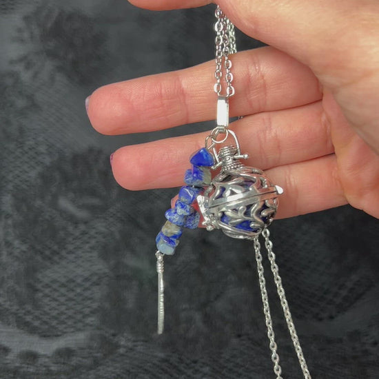 Lapis lazuli jewelry with a locket pendant victorian necklace gothic pagan jewelry wiccan necklace