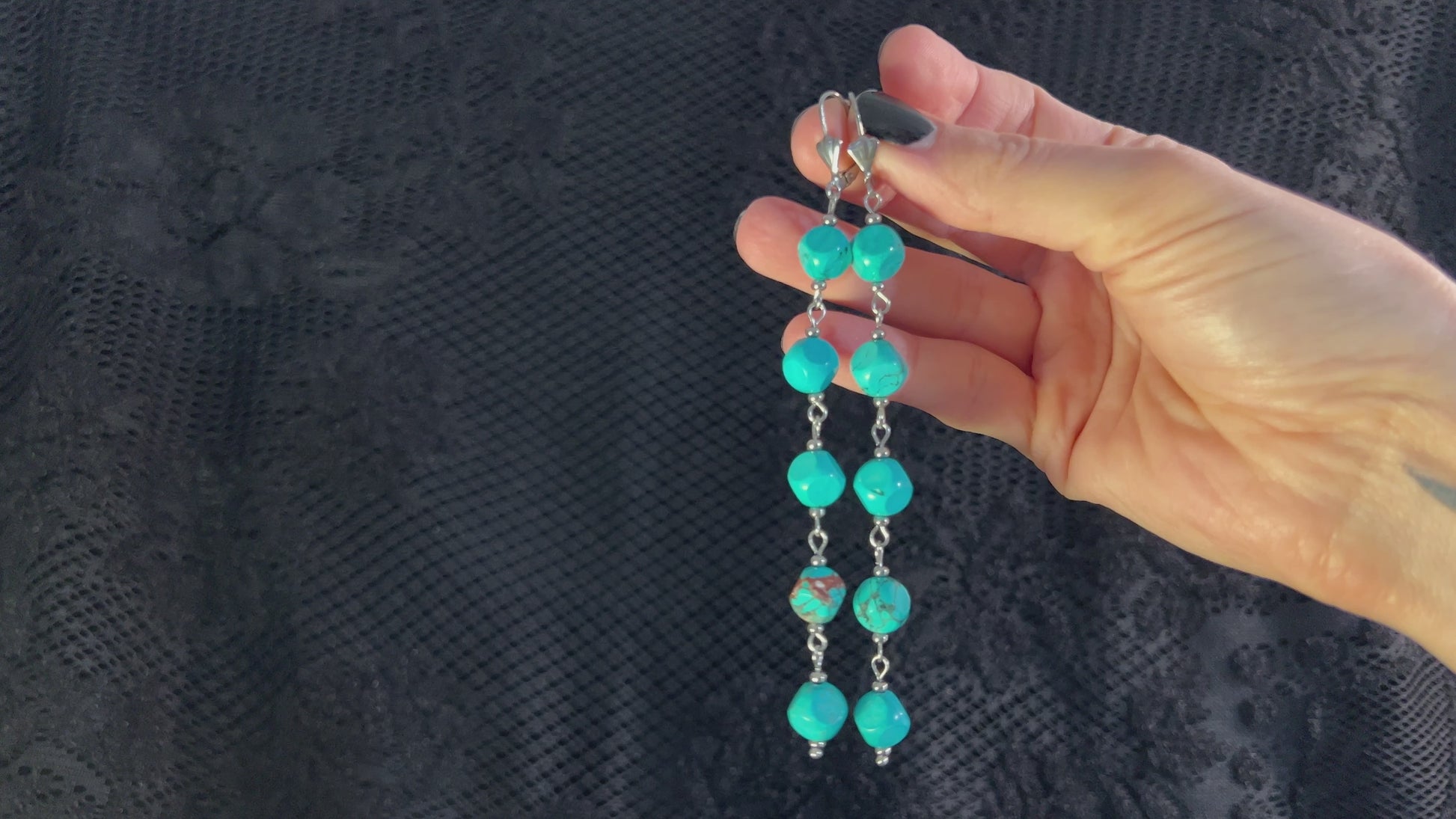 Long dangle and drop genuine turquoise earrings in stainless steel elegant spiritual earrings boho witch earrings