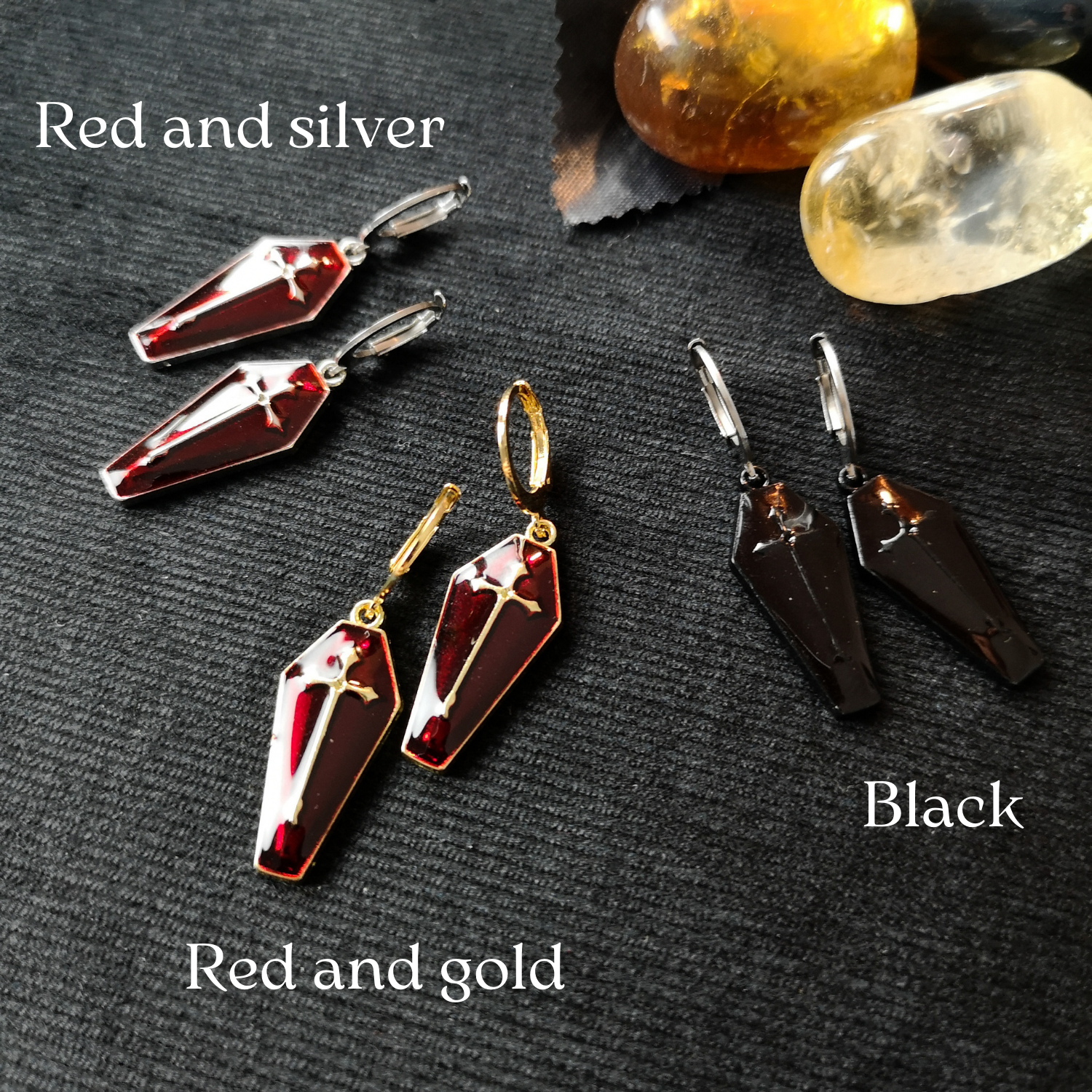 Coffins gothic earrings dark goth Halloween jewelry Baguette Magick